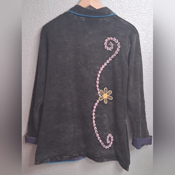 Embroidered Dark Grey Jacket With Embroideredl Floral Design - Picture 4 of 11